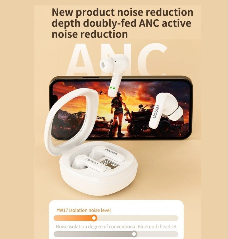 RENON EchoBuds Bluetooth Headphones 5.4 Wireless Earbud with Active Noise Cancelling (ANC), 20 Hours Battery Life, IPX4 Waterproof, HD Audio, Fast Charging, True Wireless In-Ear Headphones White - Image 5